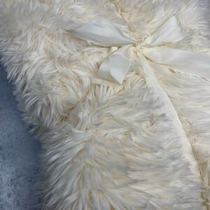 NEW - Cream Plush Faux Fur Blanket with Silky Bow